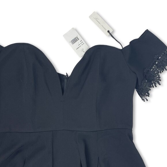 Lovers + Friends Black Lace Off-Shoulder Mini Dress NWT (Size L) - Picture 6 of 10